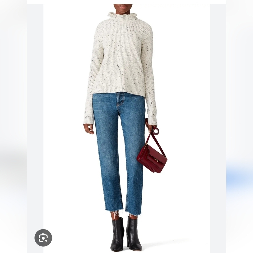 || JOIE || speckled sweater, wool, ruffles, mock neck, contemporary fit, size M